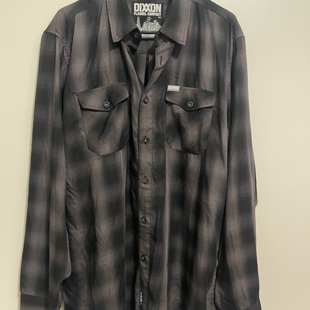 DIXXON Black and Gray Plaid Casual Button Down Shirt